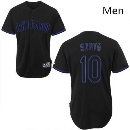 Mens Majestic Chicago Cubs 10 Ron Santo Replica Black Fashion MLB Jersey